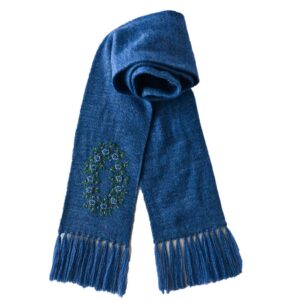 villane kootud sall ROSE käsitikandiga teksasinine