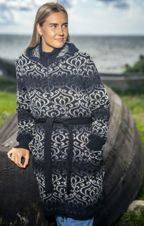 Naiste villane kootud kardigan Artistic must/valge