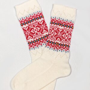 Valent kootud villased sokid Nortland valge, punane
