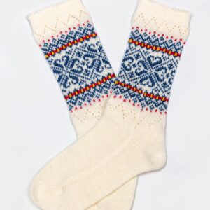 Valent kootud villased sokid Nortland valge, sinine